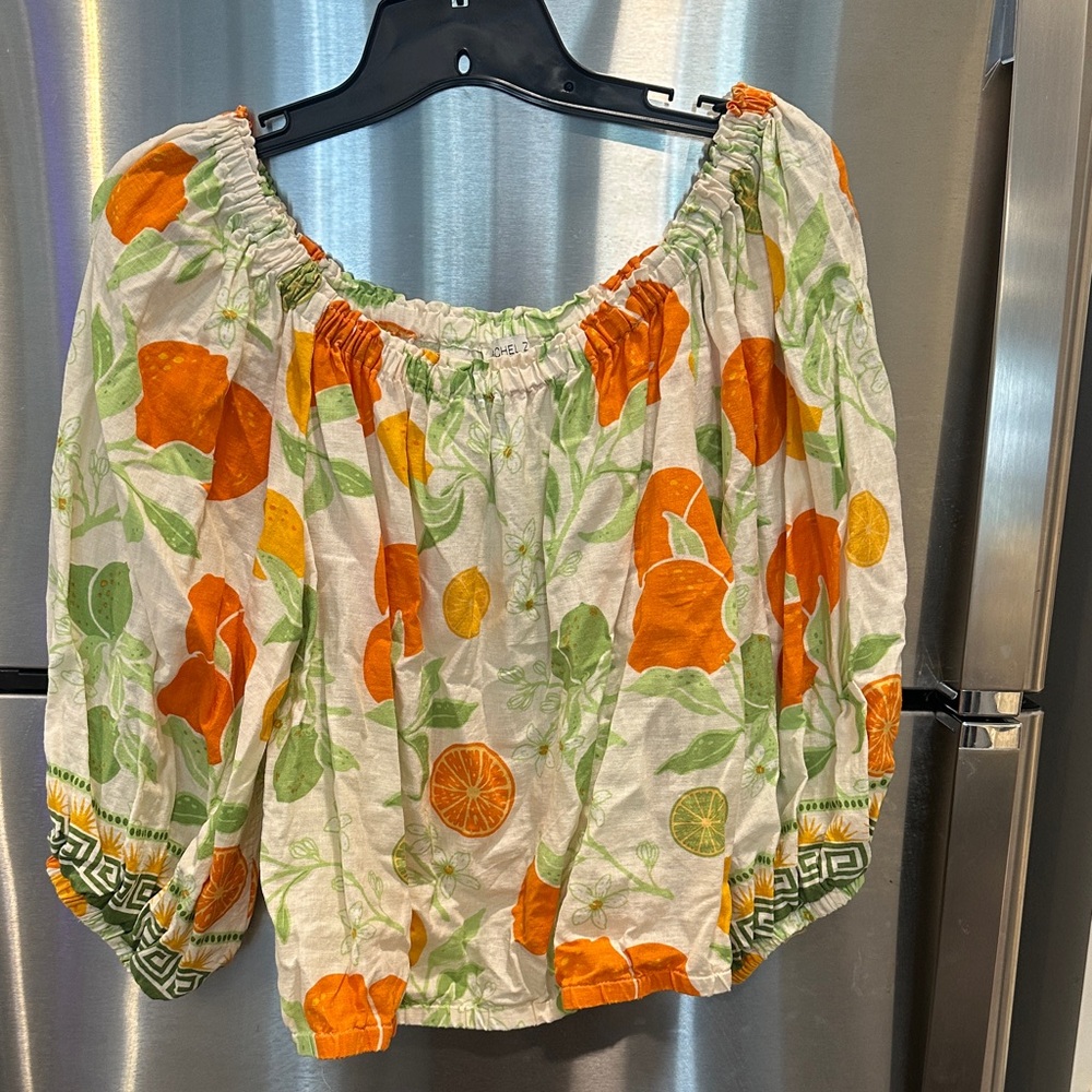 Rachel Zoe White Orange Green Printed Peasant Blouse